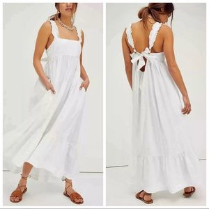 Free People Isabella Flutter Ruffle Bohemian Summer Maxi Dress In White NWT